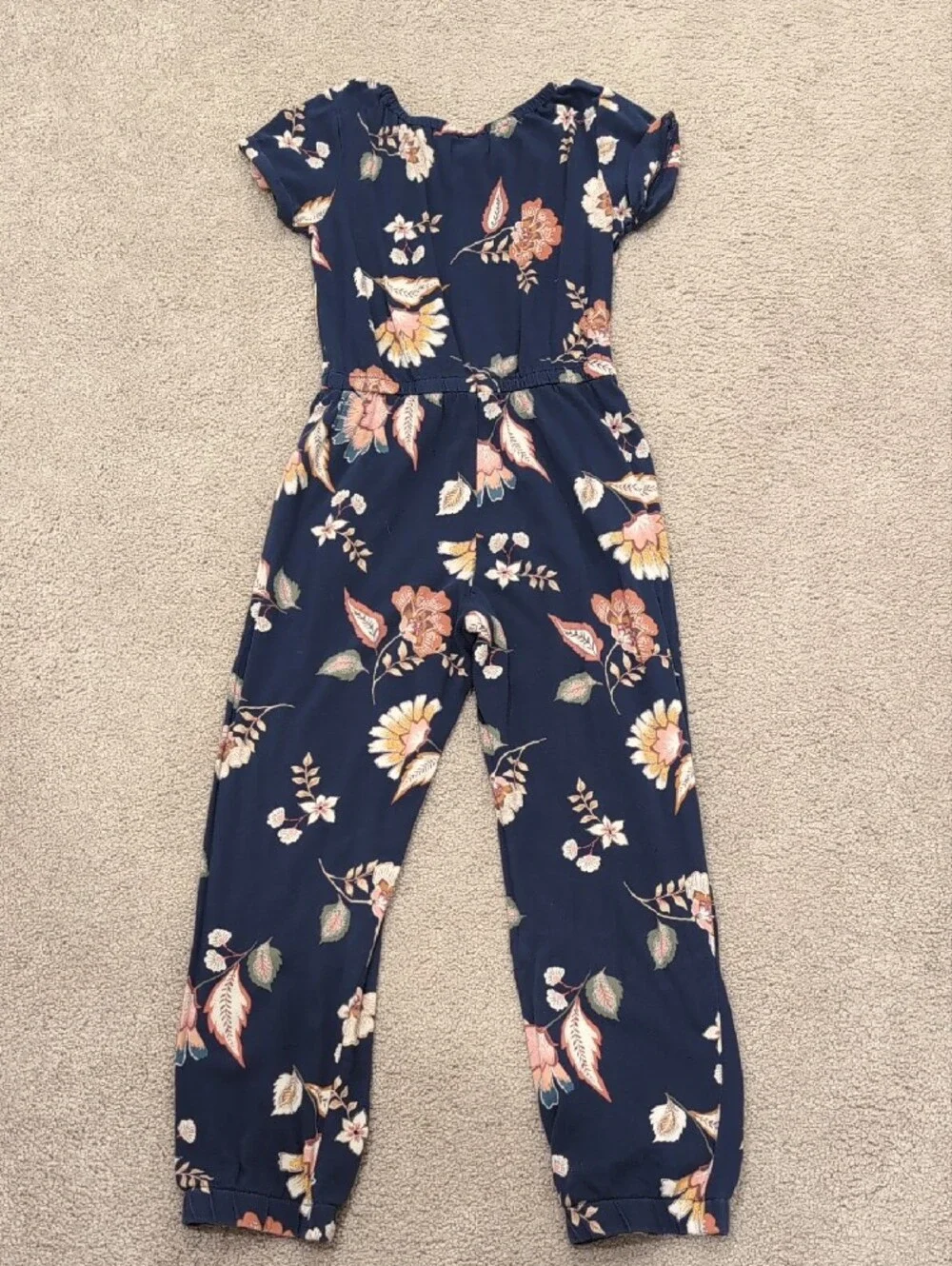 Old Navy Navy Floral Short Sleeve Girls' Jumpsuit